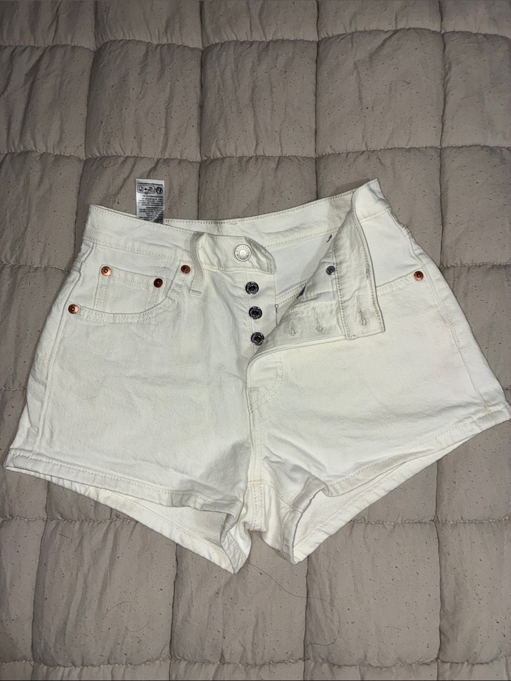 Levi's White High-Rise Button-Fly Denim Shorts